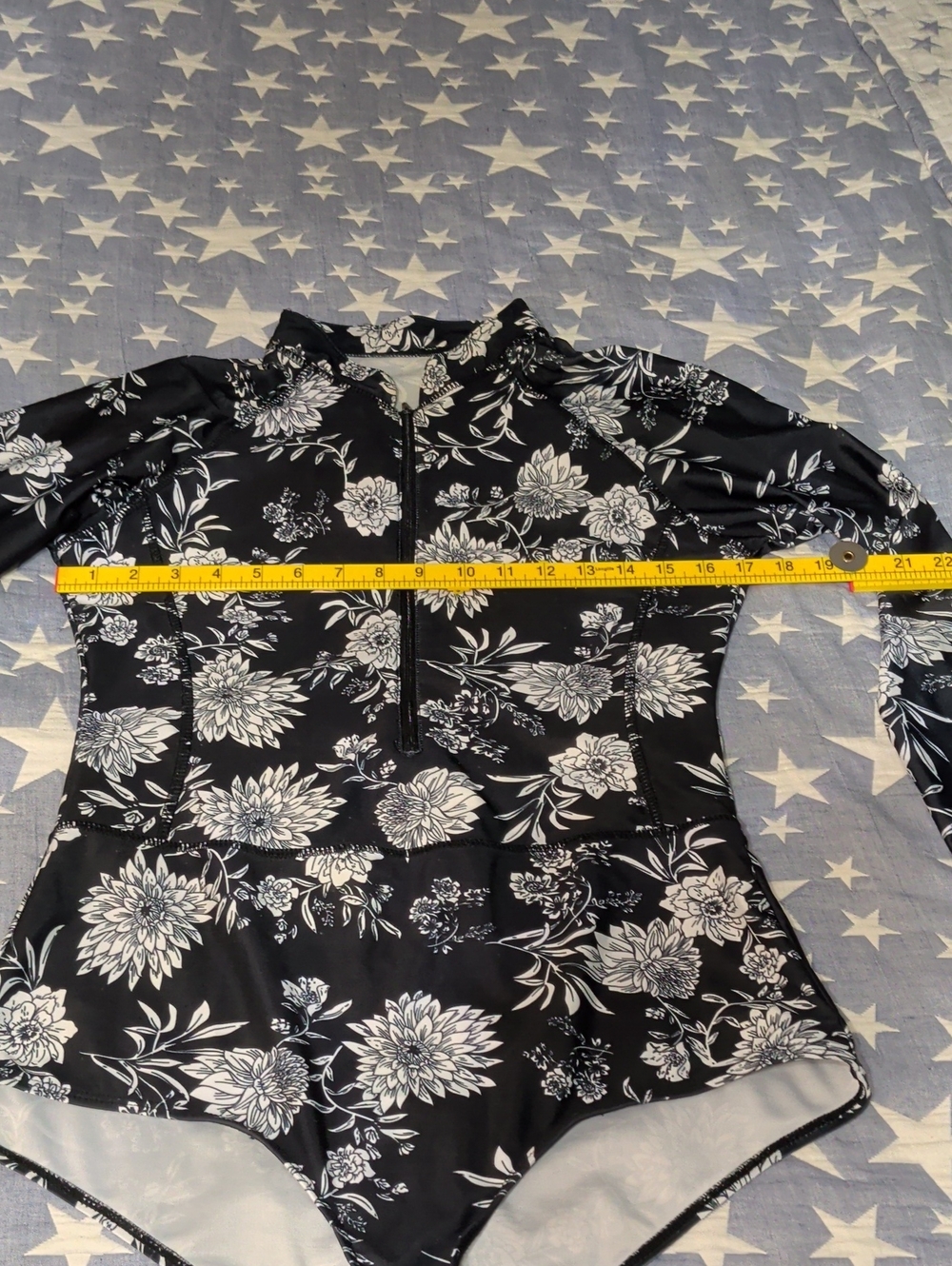 XXL Women's One Piece Long Sleeve Swimsuit Zip Front Floral